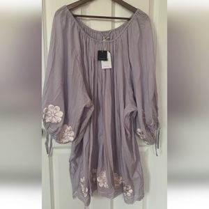INNIKA CHOO lavender embroidered smock dress
